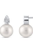 14K White gold earrings with 1.00 carat Natural Pearls and 0.04 carat White Diamonds