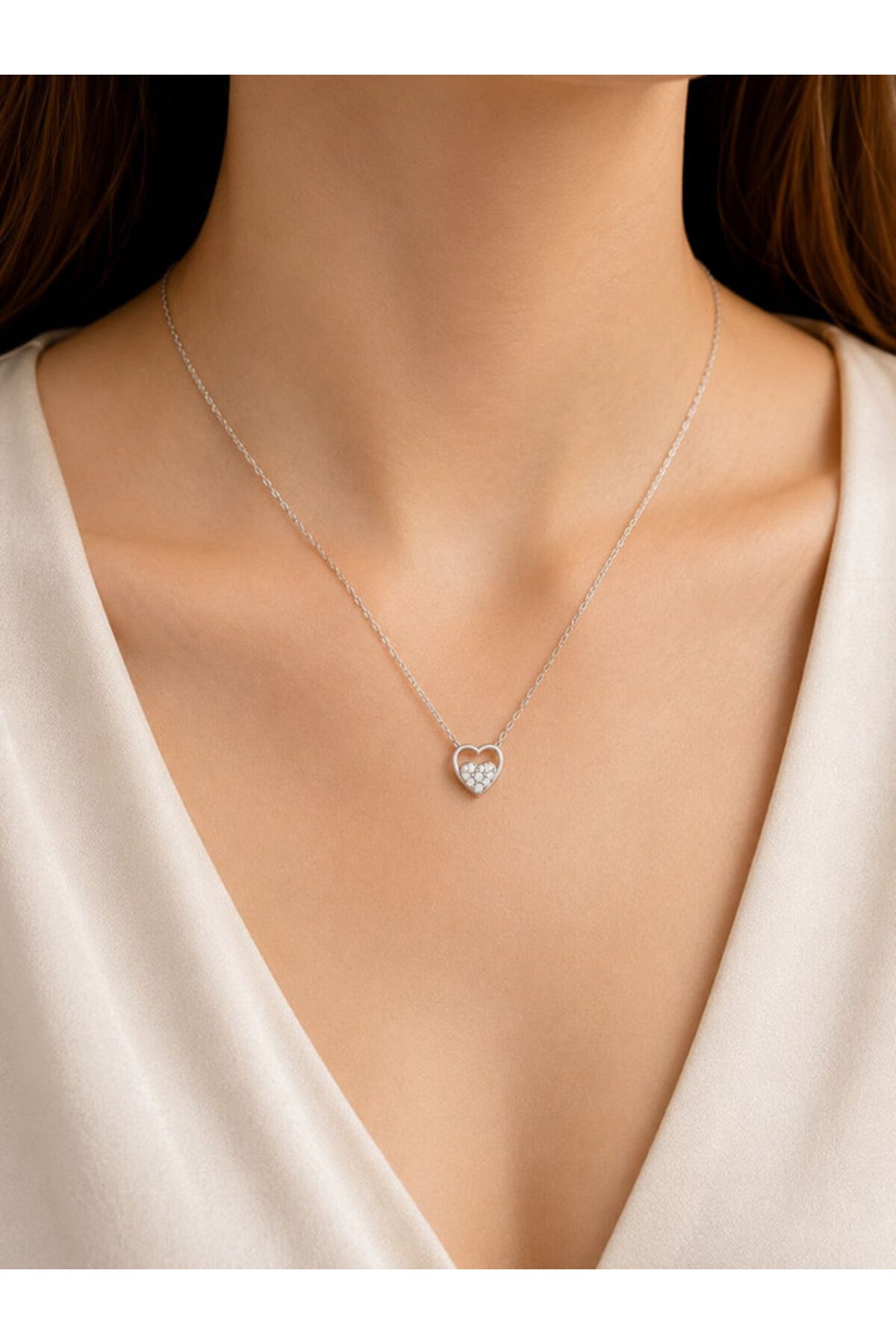 Colier din argint 925 cu zirconiu, placat cu rodiu