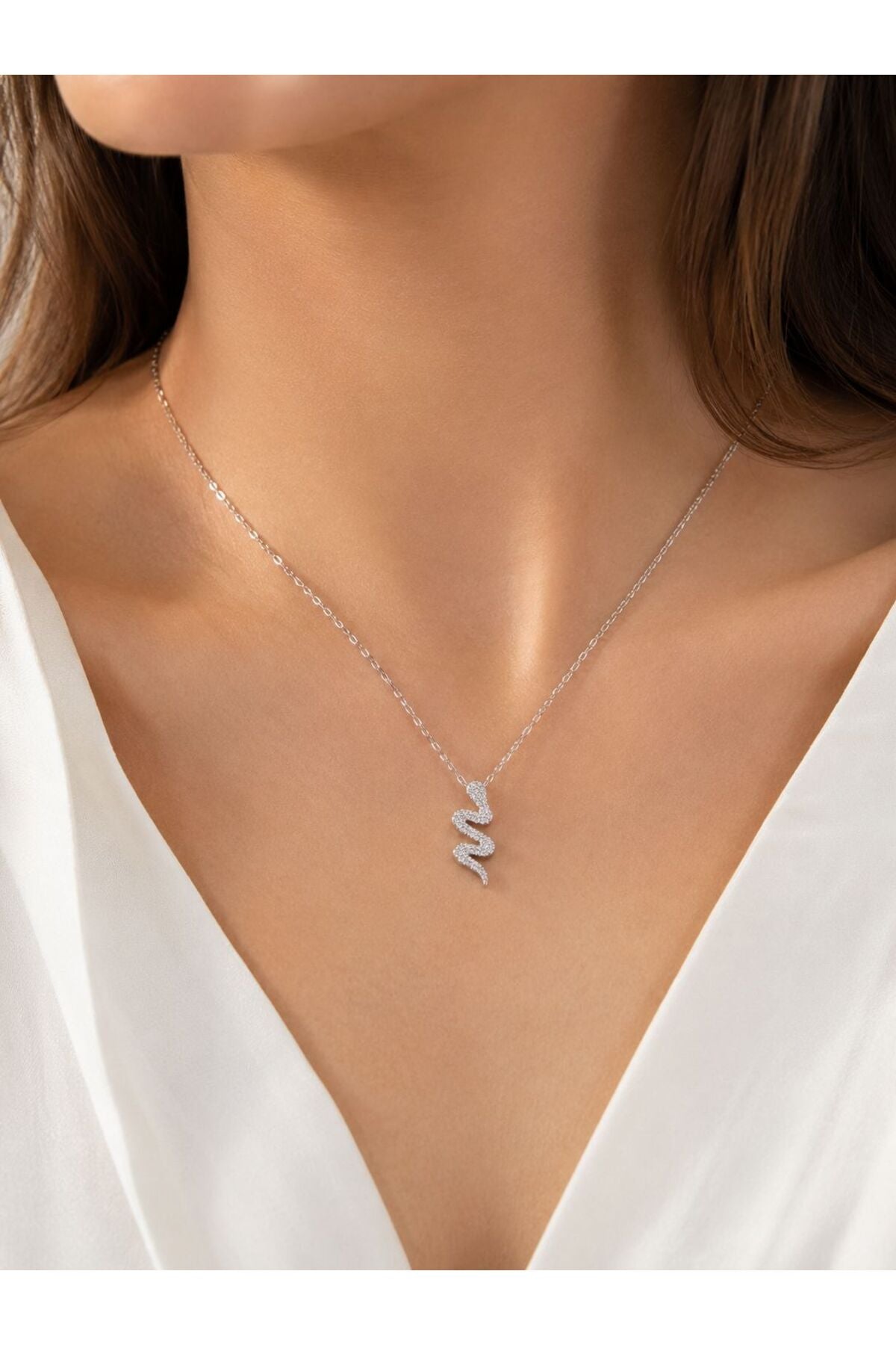 Colier din argint 925 cu zirconiu, placat cu rodiu
