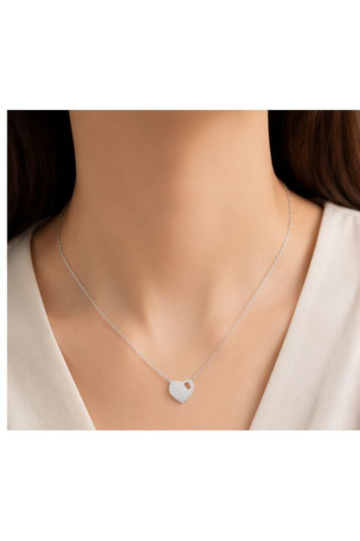 Colier din argint 925 cu zirconiu, placat cu rodiu