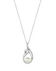 14K White gold necklace with 0.06 carat White Diamonds and 0.2 carat Natural Pearls