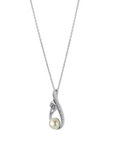 14K White gold necklace with 0.06 carat White Diamonds and 0.2 carat Natural Pearls