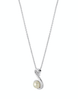 14K White gold necklace with 0.01 carat White Diamonds and 0.2 carat Natural Pearls