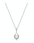 14K White gold necklace with 0.09 carat White Diamonds and 0.2 carat Natural Pearls