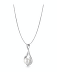 14K White gold necklace with 0.09 carat White Diamonds and 0.2 carat Natural Pearls