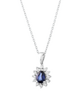 14K White gold necklace with 0.75 carat Blue Sapphire and 0.17 carat White Diamonds