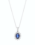 14K White gold necklace with 0.89 carat Blue Sapphire and 0.34 carat White Diamonds