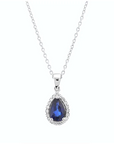 14K White gold necklace with 0.42 carat Blue Sapphire and 0.05 carat White Diamonds