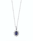 14K White gold necklace with 0.48 carat Blue Sapphire and 0.11 carat White Diamonds