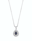 14K White gold necklace with 0.44 carat Blue Sapphire and 0.40 carat White Diamonds