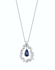 14K White gold necklace with 1.42 carat Blue Sapphire and 2.42 carat White Diamonds