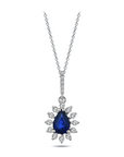 14K White gold necklace with 0.63 carat Blue Sapphire and 0.25 carat White Diamonds