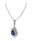 14K White gold necklace with 0.63 carat Blue Sapphire and 0.25 carat White Diamonds