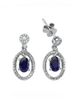 14K White gold earrings with 1.17 carat Blue Sapphire and 0.30 carat White Diamonds