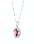 14K White gold necklace with 0.13 carat White Diamonds and 0.72 carat Ruby