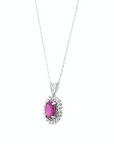 14K White gold necklace with 0.13 carat White Diamonds and 0.75 carat Ruby