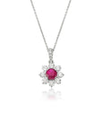 14K White gold necklace with 0.38 carat White Diamonds and 0.34 carat Ruby