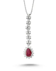 14K White gold necklace with 0.24 carat White Diamonds and 0.57 carat Ruby