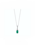 14K White gold necklace with 0.06 carat White Diamonds and 0.60 carat Emerald