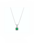 14K White gold necklace with 0.11 carat White Diamonds and 0.24 carat Emerald