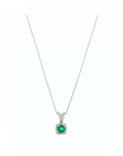 14K White gold necklace with 0.11 carat White Diamonds and 0.24 carat Emerald