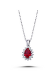 14K White gold necklace with 0.5 carat Ruby and 0.1 carat White Diamonds