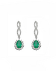 14K White gold earrings with 0.80 carat Emerald and 0.38 carat White Diamonds