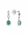 14K White gold earrings with 0.80 carat Emerald and 0.38 carat White Diamonds