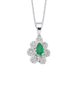 14K White gold necklace with 0.19 carat Emerald and 0.23 carat White Diamonds