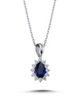 14K White gold necklace with 0.5 carat Blue Sapphire and 0.14 carat White Diamonds