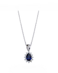 14K White gold necklace with 0.5 carat Blue Sapphire and 0.14 carat White Diamonds