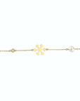 14K Yellow Gold Bracelet With 0.02 Carat White Diamonds and 0.20 Carat Natural Pearl