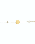 14K Yellow Gold Bracelet With 0.02 Carat White Diamonds and 0.20 Carat Natural Pearl