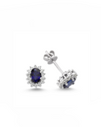 14K White gold earrings with 0.87 carat Blue Sapphire and 0.23 carat White Diamonds