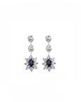 14K White gold earrings with 0.61 carat Blue Sapphire and 0.09 carat White Diamonds