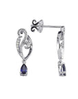 14K White gold earrings with 0.40 carat Blue Sapphire and 0.05 carat White Diamonds