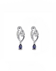 14K White gold earrings with 0.40 carat Blue Sapphire and 0.05 carat White Diamonds