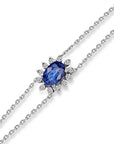 14K White Gold Bracelet With 0.40 Carat Blue Sapphire and 0.02 Carat White Diamonds