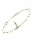 14K Yellow Gold Bracelet With 0.07 Carat White Diamonds and 0.60 Carat Natural Pearl