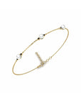 14K Yellow Gold Bracelet With 0.07 Carat Black Diamonds and 0.60 Carat Natural Pearl