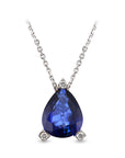 14K White gold necklace with 0.30 carat Blue Sapphire and 0.02 carat White Diamonds