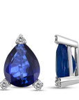 14K White gold earrings with 0.6 carat Blue Sapphire and 0.04 carat White Diamonds