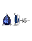 14K White gold earrings with 0.6 carat Blue Sapphire and 0.04 carat White Diamonds