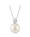 14K White gold necklace with 0.5 carat Natural Pearl and 0.02 carat White Diamond