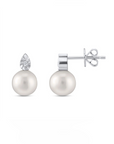 14K White gold earrings with 1.00 carat Natural Pearls and 0.04 carat White Diamonds