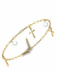 14K Gold Bracelet With 0.01 Carat White Diamond and 0.60 Carat Natural Pearl