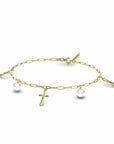 14K Gold Bracelet With 0.01 Carat White Diamond and 0.60 Carat Natural Pearl